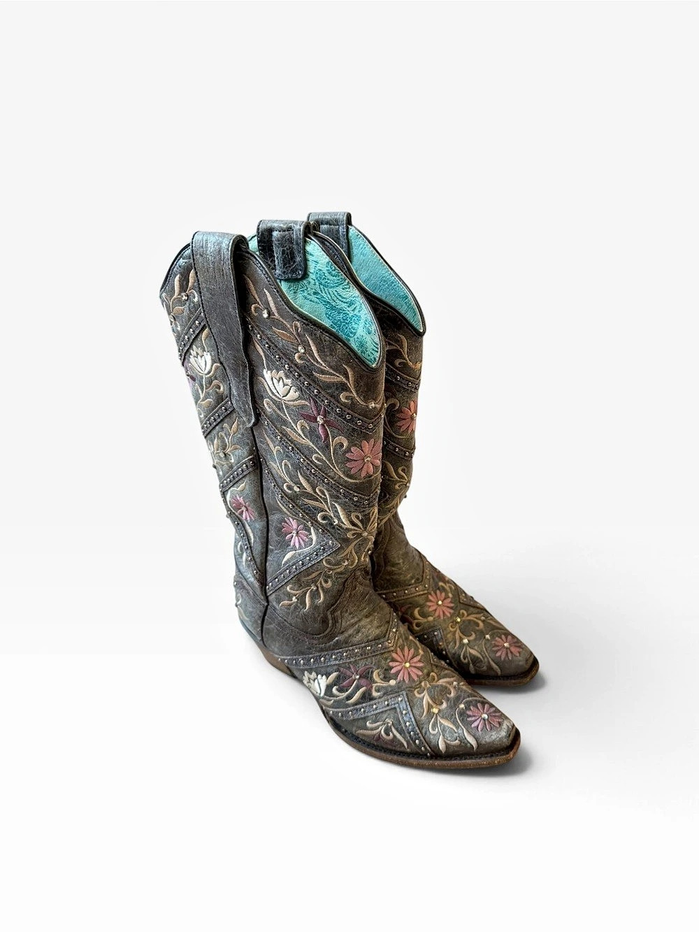 Corral Women's Floral Embroidery & Rhinestones Western Boots Snip Toe Cowgirl 8